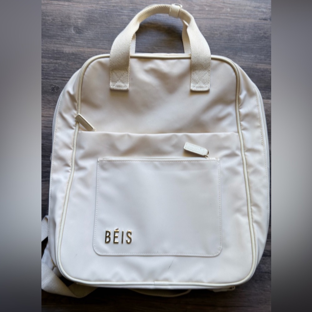 BEIS Expandable Backpack in Beige | Travel + Laptop Bag